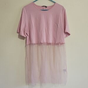 SHEIN Pink Tulle Overlay Top